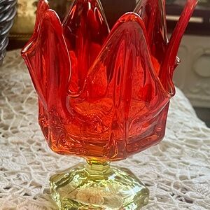 RARE vintage Viking Epic Swung Glass Handkerchief Pedestal Amberina Vase